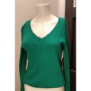 Talbots VNeck Pullover Sweater Small Emerald Green Pima Cotton Holiday